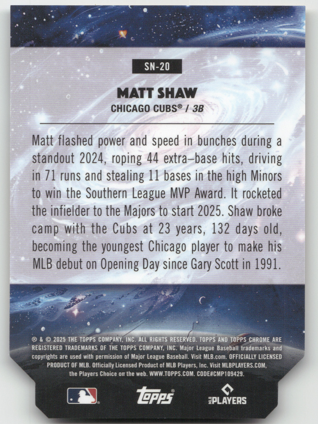 2025 Topps Chrome Stella Nova Matt Shaw #SN-20 RC 06/50