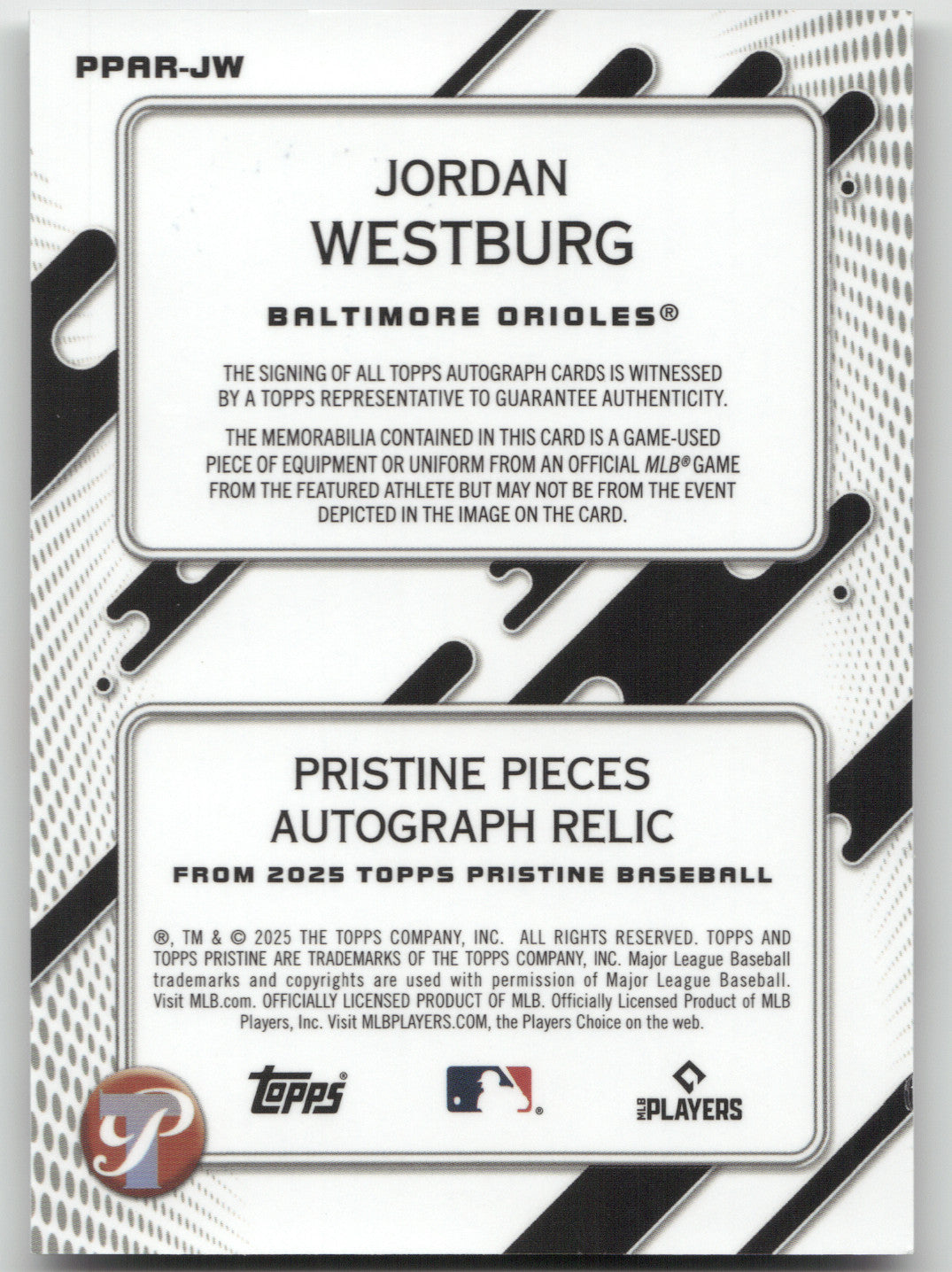 2025 Topps Pristine Baseball Jordan Westburg Game-Used Memorabilia Autograph