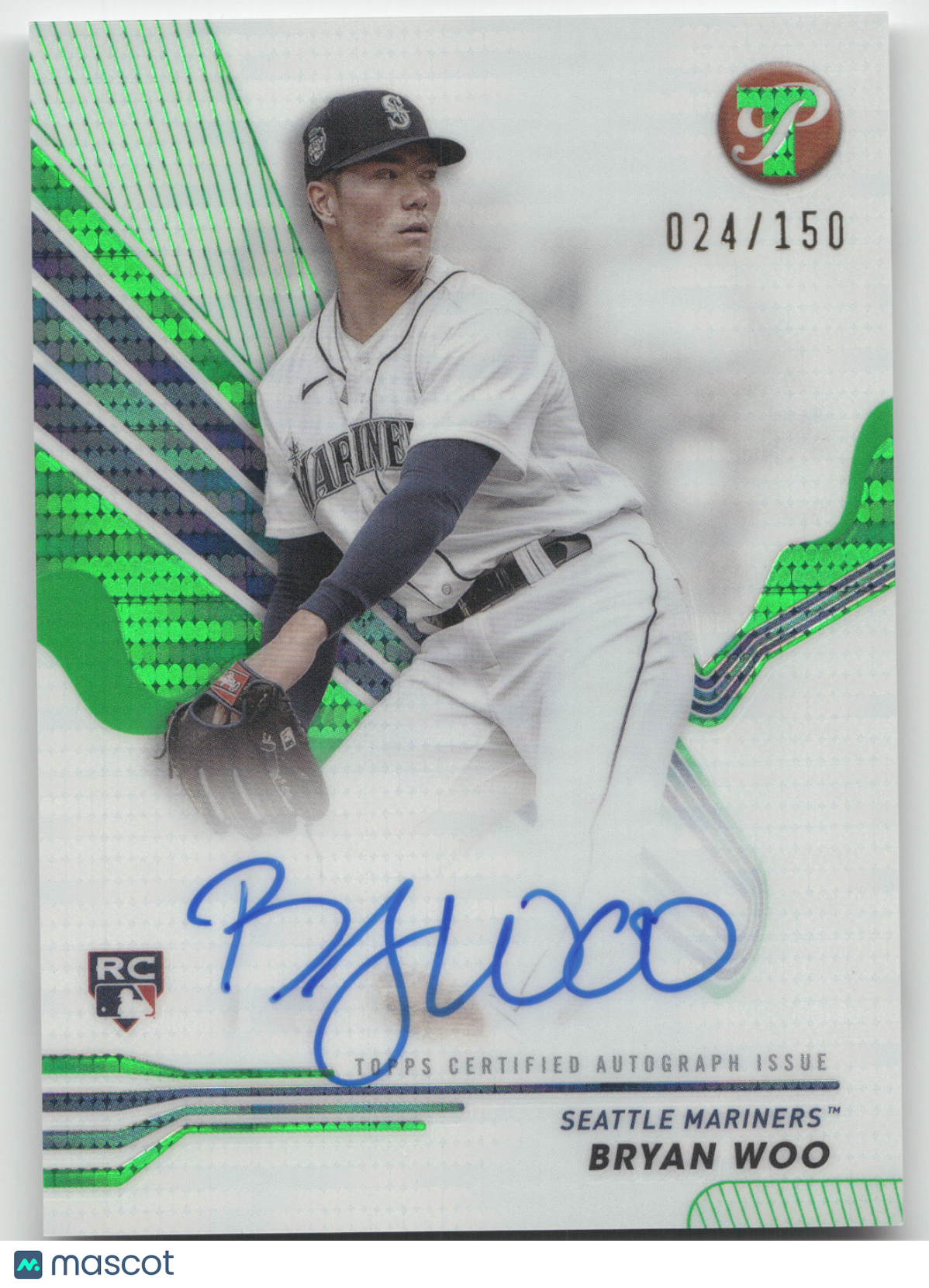 2024 Topps Pristine Bryan Woo #PA-BW Green Refractor Auto 024/150 RC