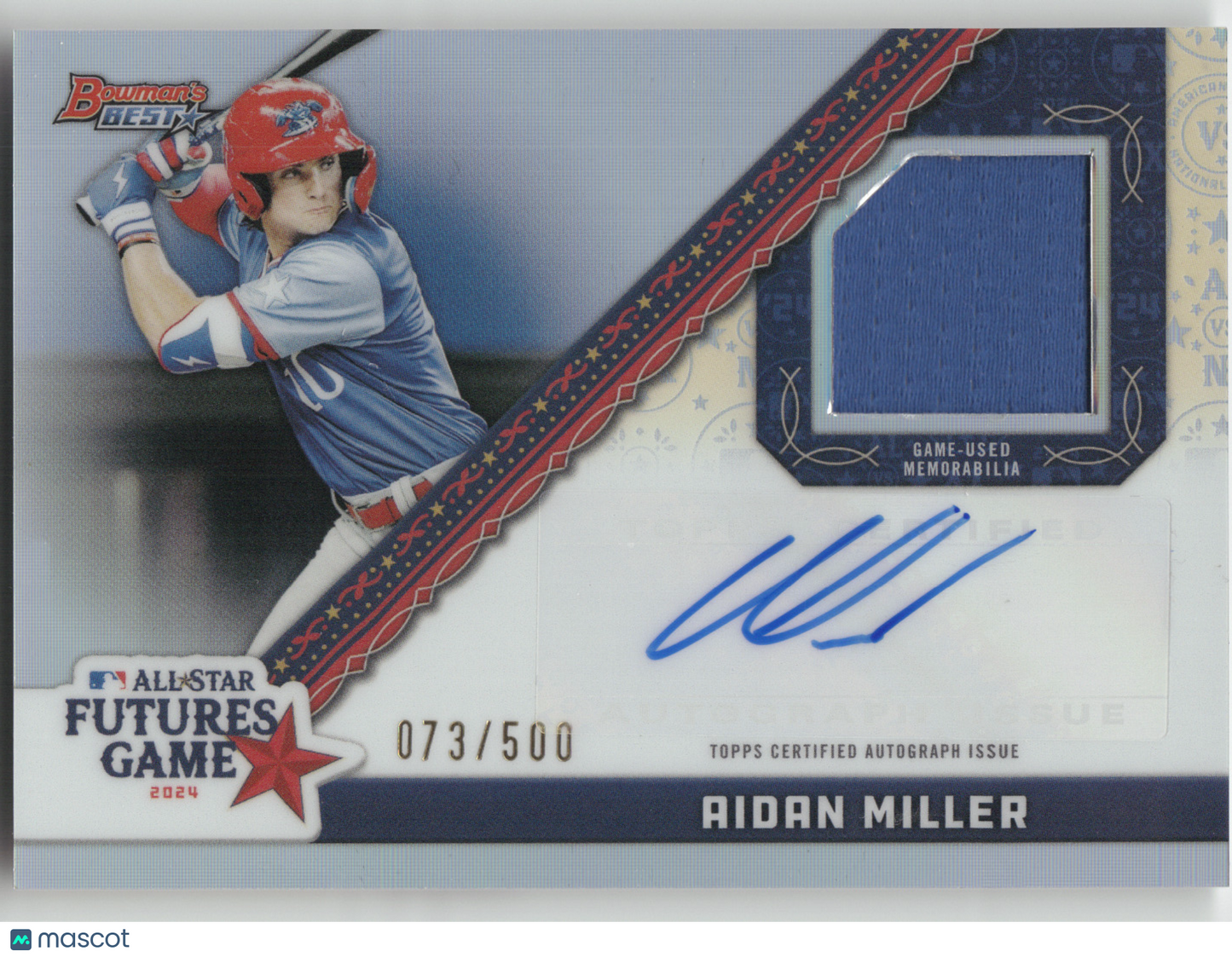2024 Topps Bowman's Best Aidan Miller #FGRA-AM Autograph Relic Card 073/500