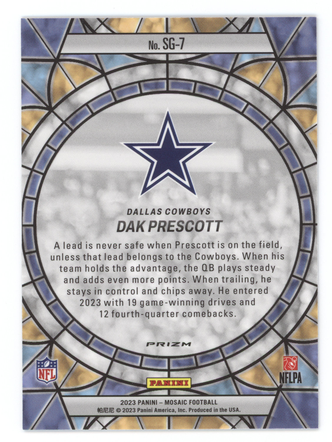 2023 Panini Mosaic Prizm Dak Prescott #SG-7 Stained Glass