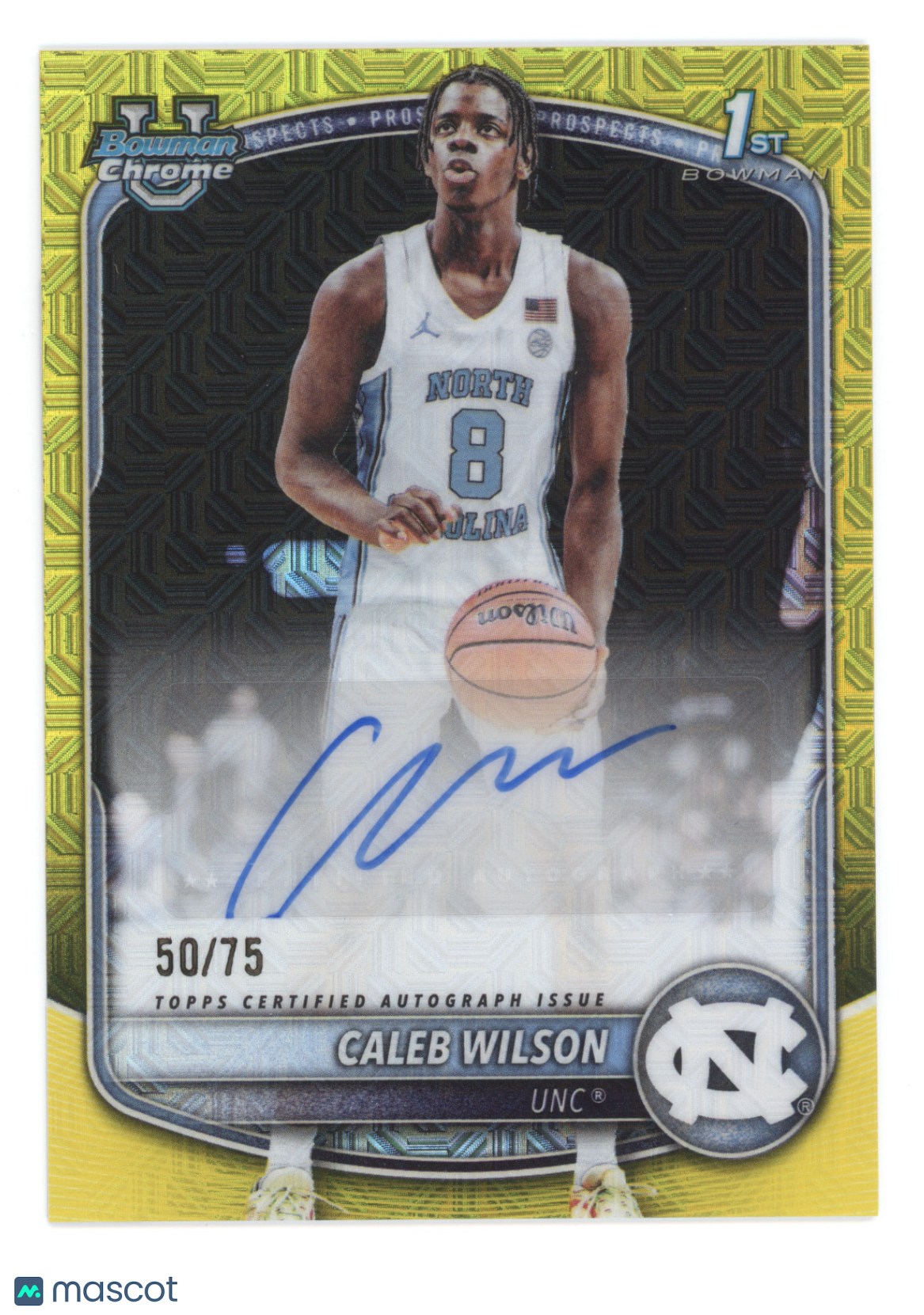 2025 Bowman Chrome U Prospect Autograph Caleb Wilson #CL Yellow Refractor 50/75