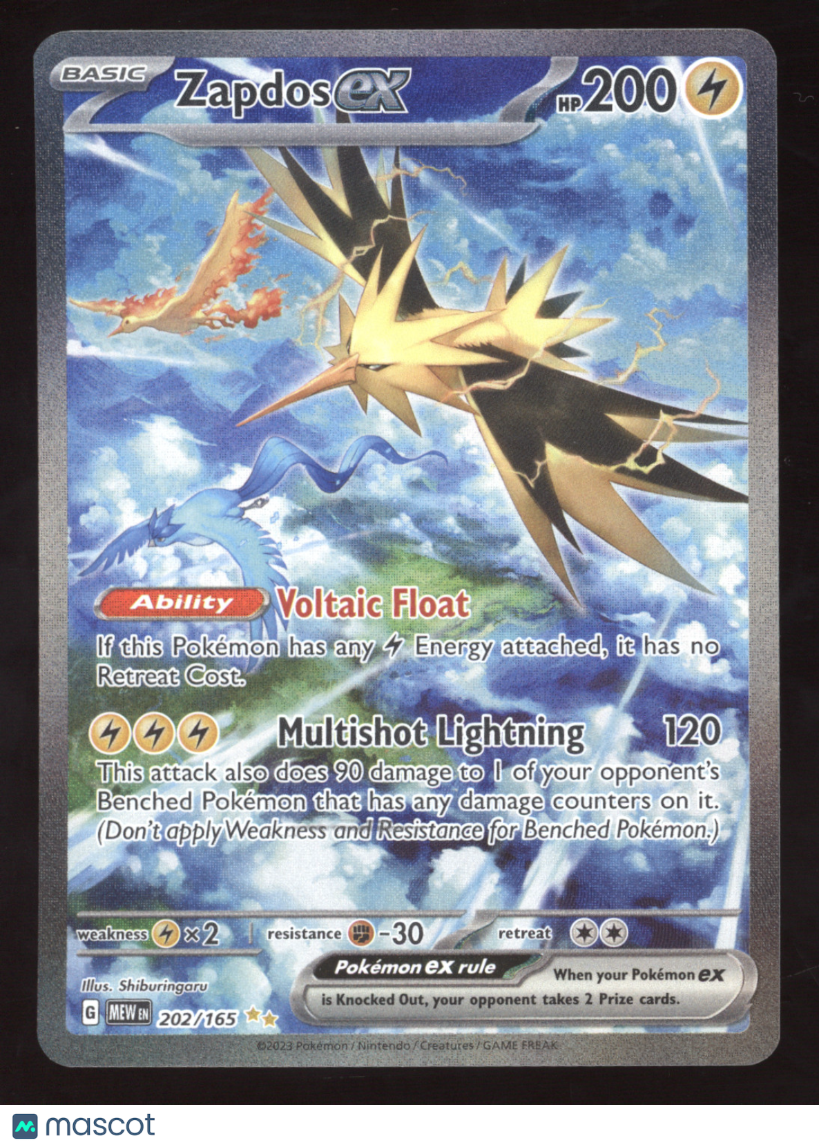 2023 Scarlet & Violet 151 Zapdos ex Secret Rare #202/165