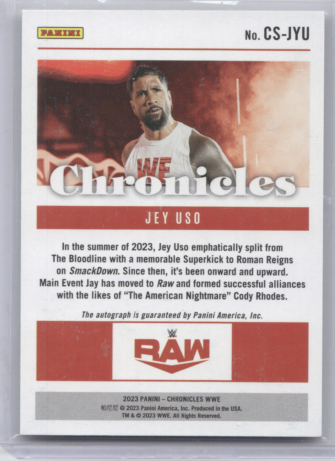 2023 Panini Chronicles WWE Jey Uso #CS-JYU Autograph
