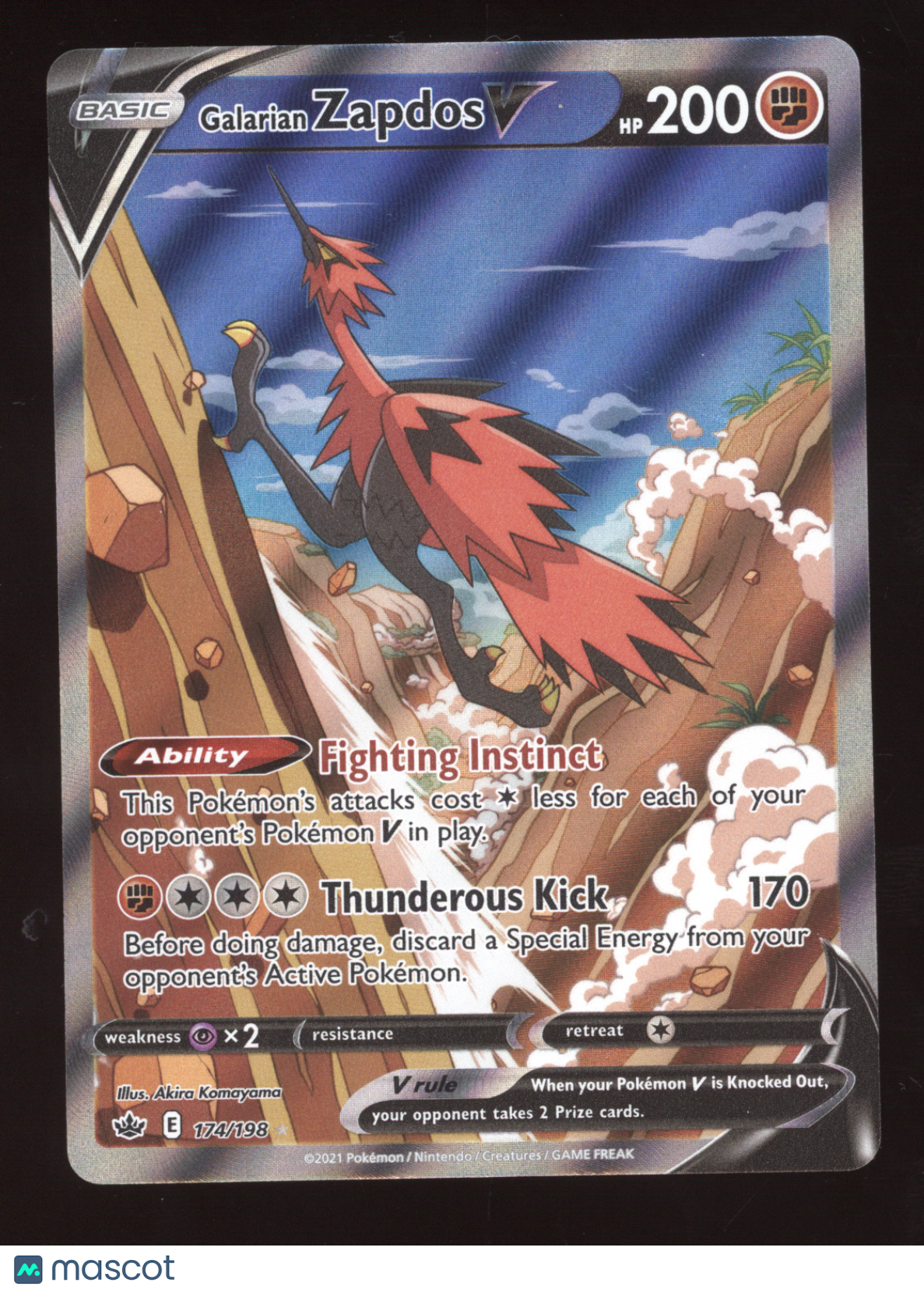 2021 SWSH Chilling Reign Galarian Zapdos V Ultra Rare #174/198