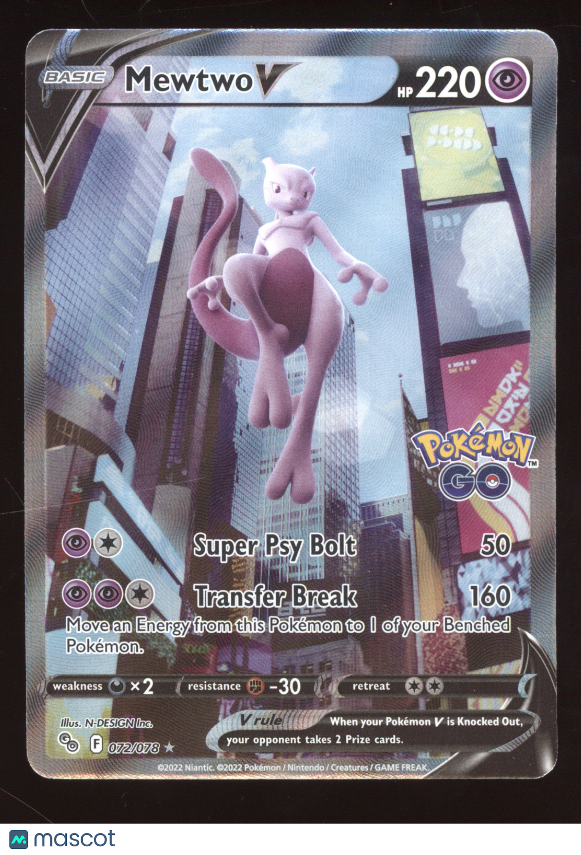 2022 Pokemon GO Mewtwo V Ultra Rare #072/078