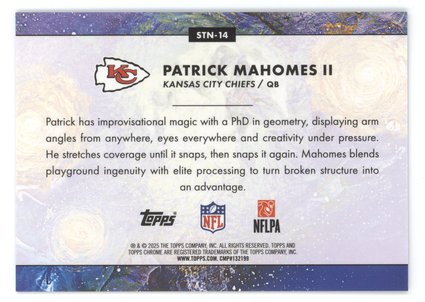2025 Topps Cosmic Chrome Patrick Mahomes II #14 Green Space Dust (# Match) 15/75