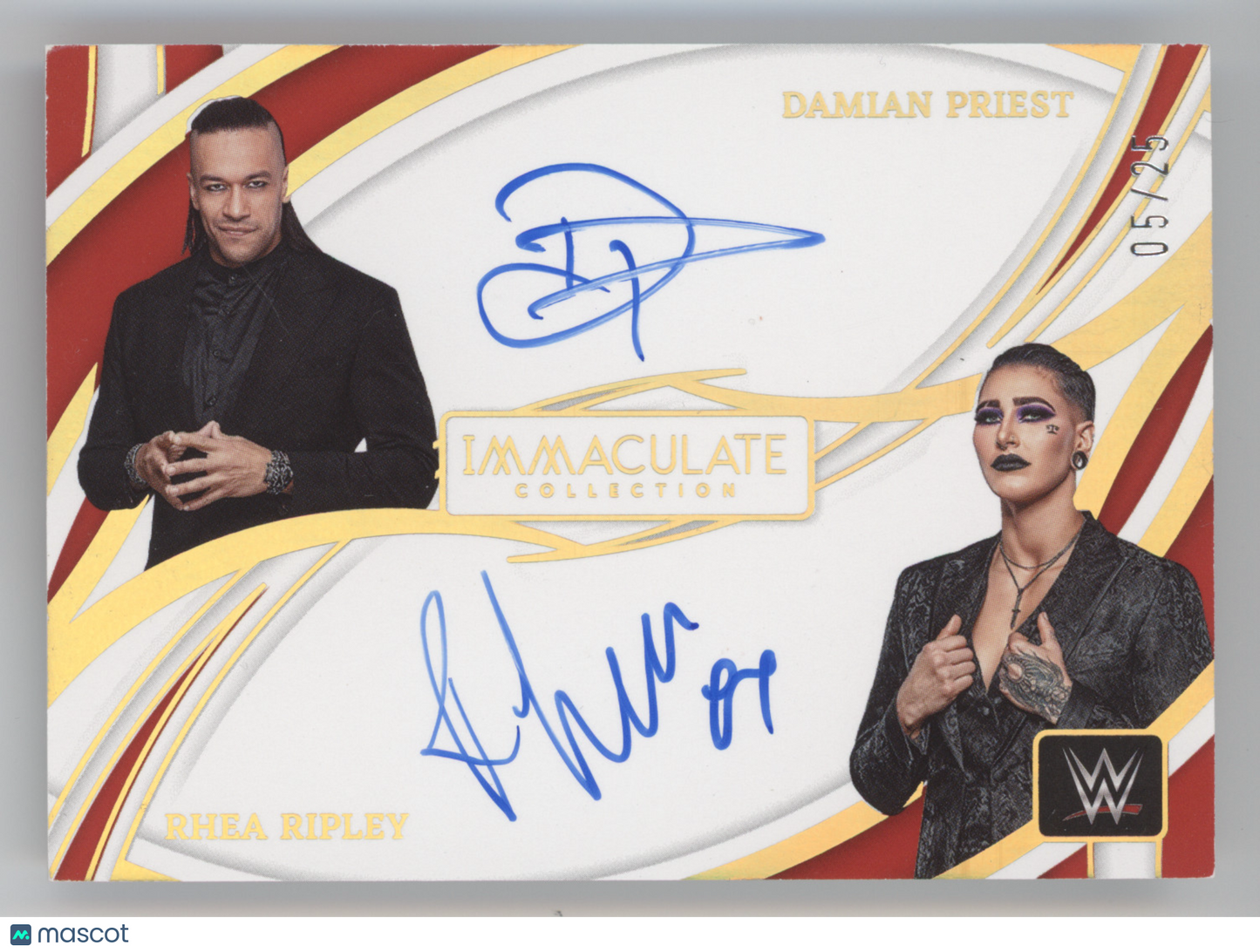 2022 Panini Immaculate Collection Dual Auto Rhea Ripley Damian Priest #JMD 05/25