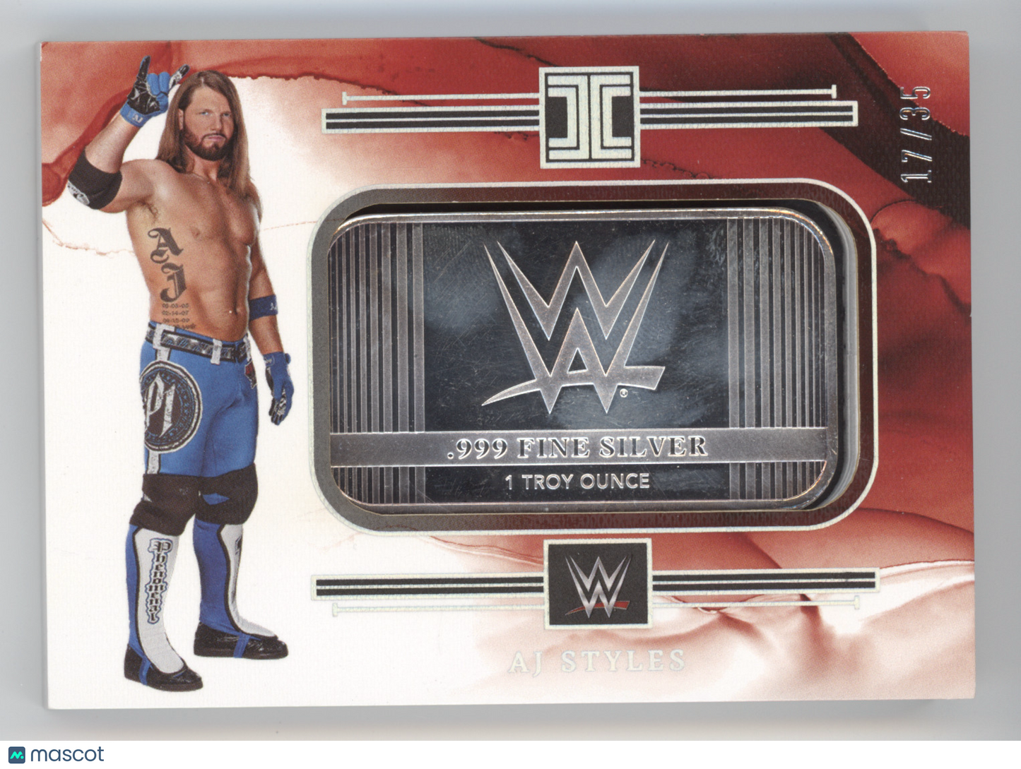 2023 Panini Impeccable AJ Styles #BARAJS 1 Troy Ounce .999 Fine Silver Bar 17/35