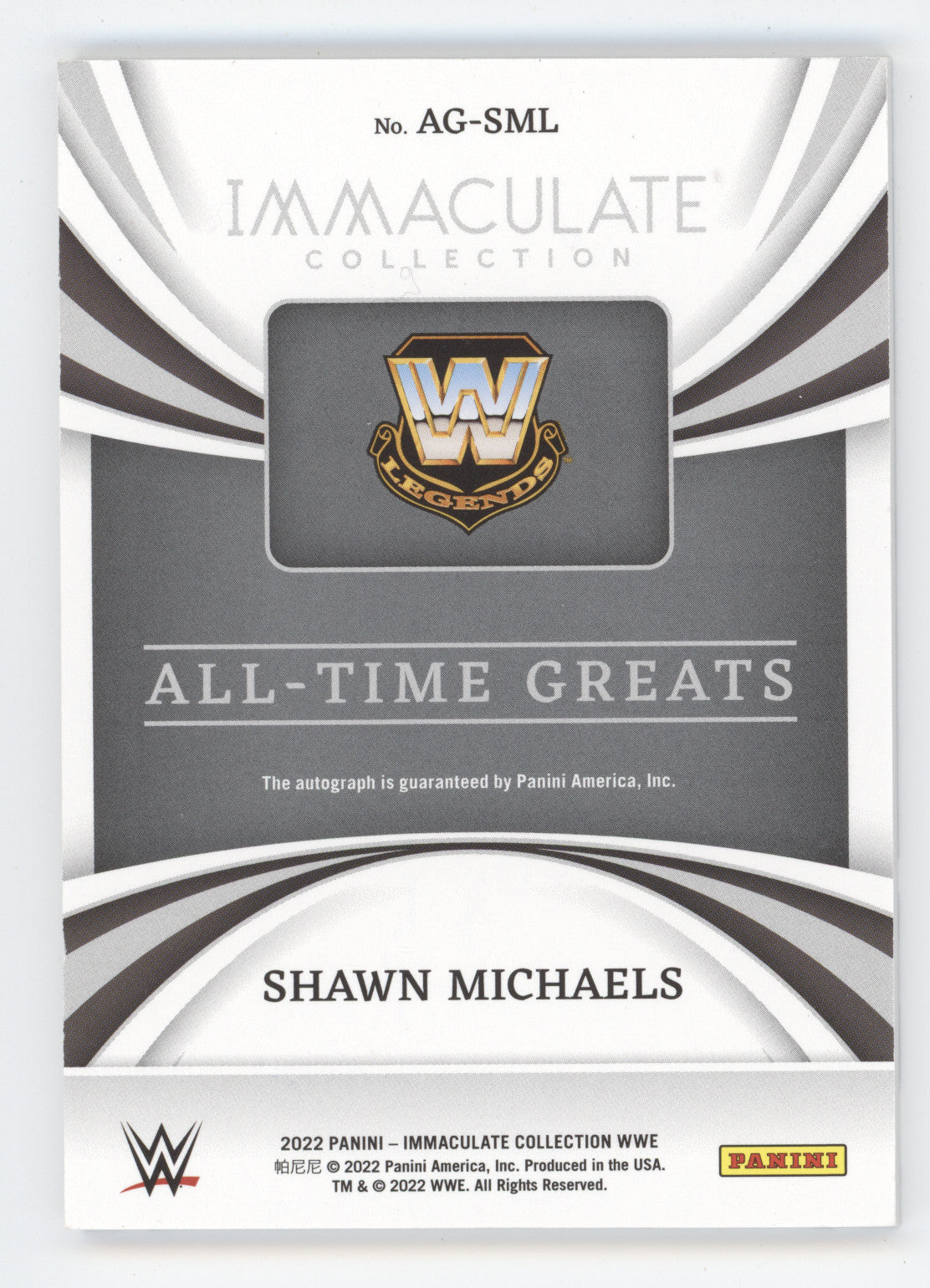2022 Panini Immaculate Collection WWE Shawn Michaels #SML All-Time Greats 22/75