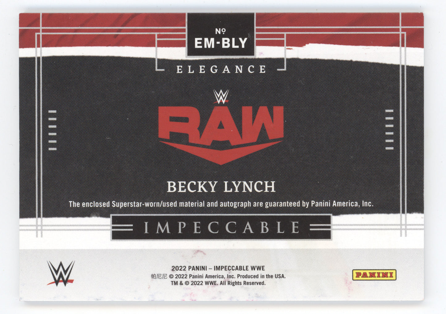 2022 Panini Impeccable WWE Elegance Autograph Becky Lynch #EM-BLY 06/25