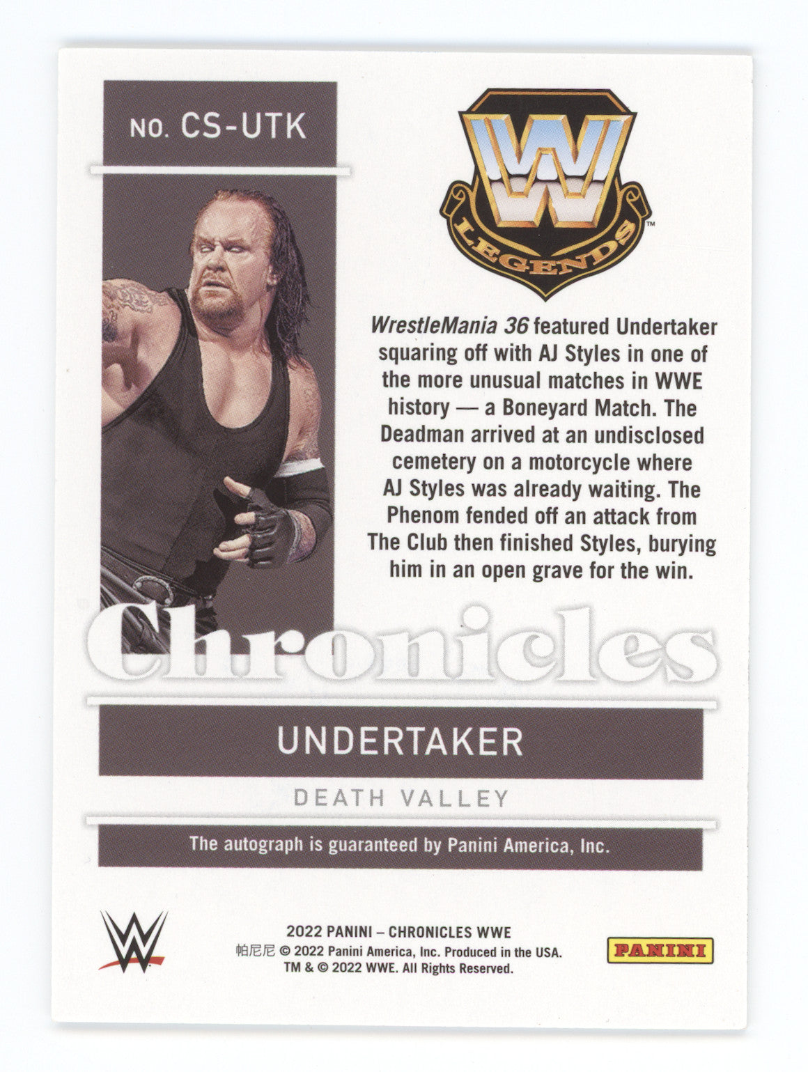 2022 Panini Chronicles WWE Undertaker #CS-UTK Autograph