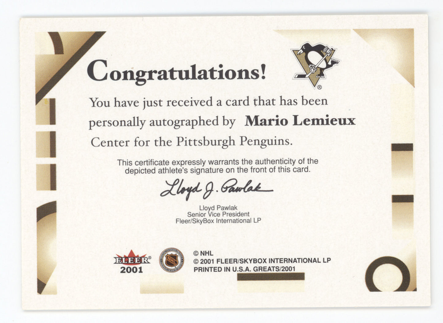 2001 Fleer Greats of the Game Autographs Mario Lemieux