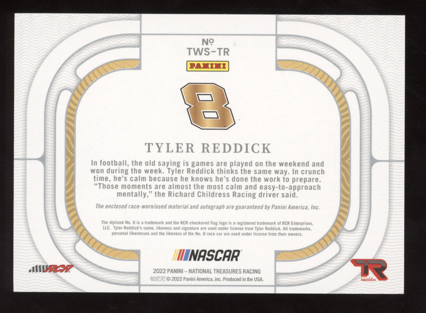 2022 Panini National Treasures Racing Three Wide Signatures Tyler Reddick #TWSTR