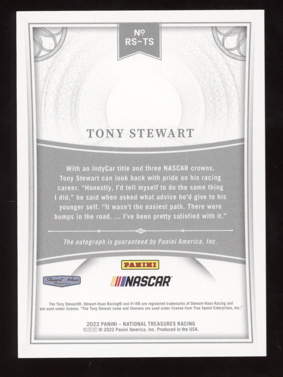 2022 Panini National Treasures Racing Retro Signatures Tony Stewart #RS-TS 43/99