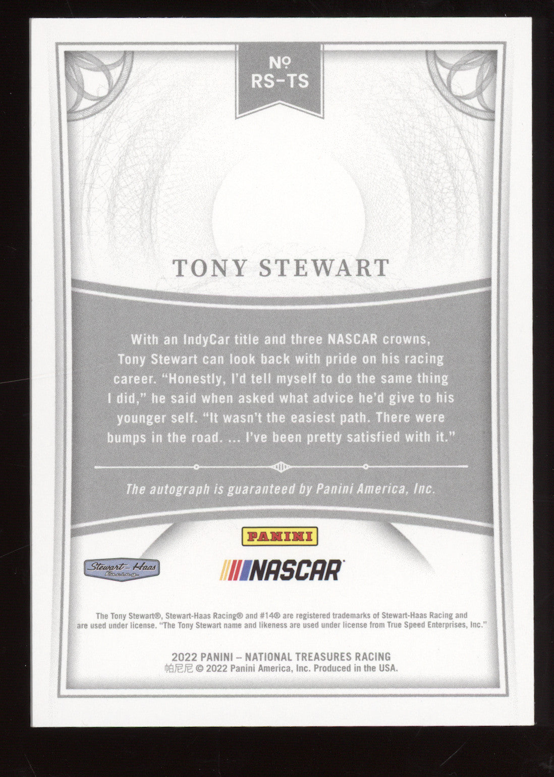 2022 Panini National Treasures Racing Retro Signatures Tony Stewart #RS-TS 74/99