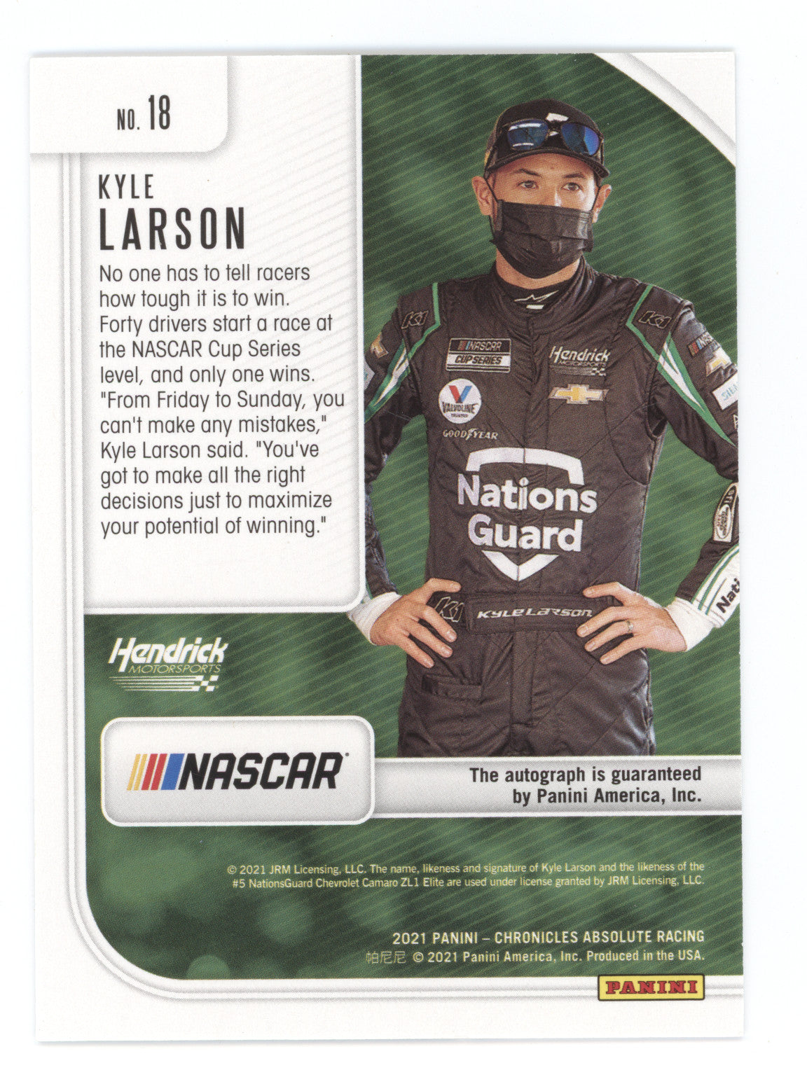 2021 Panini Chronicles Absolute Signatures Kyle Larson #18