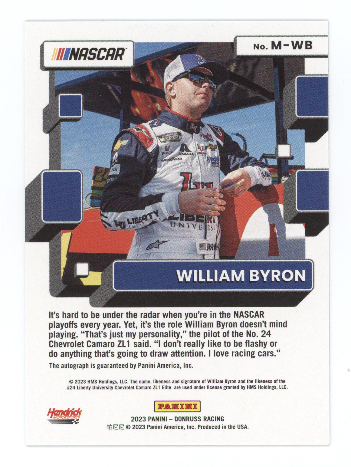 2023 Donruss Racing Monikers William Byron #M-WB Gold 06/10