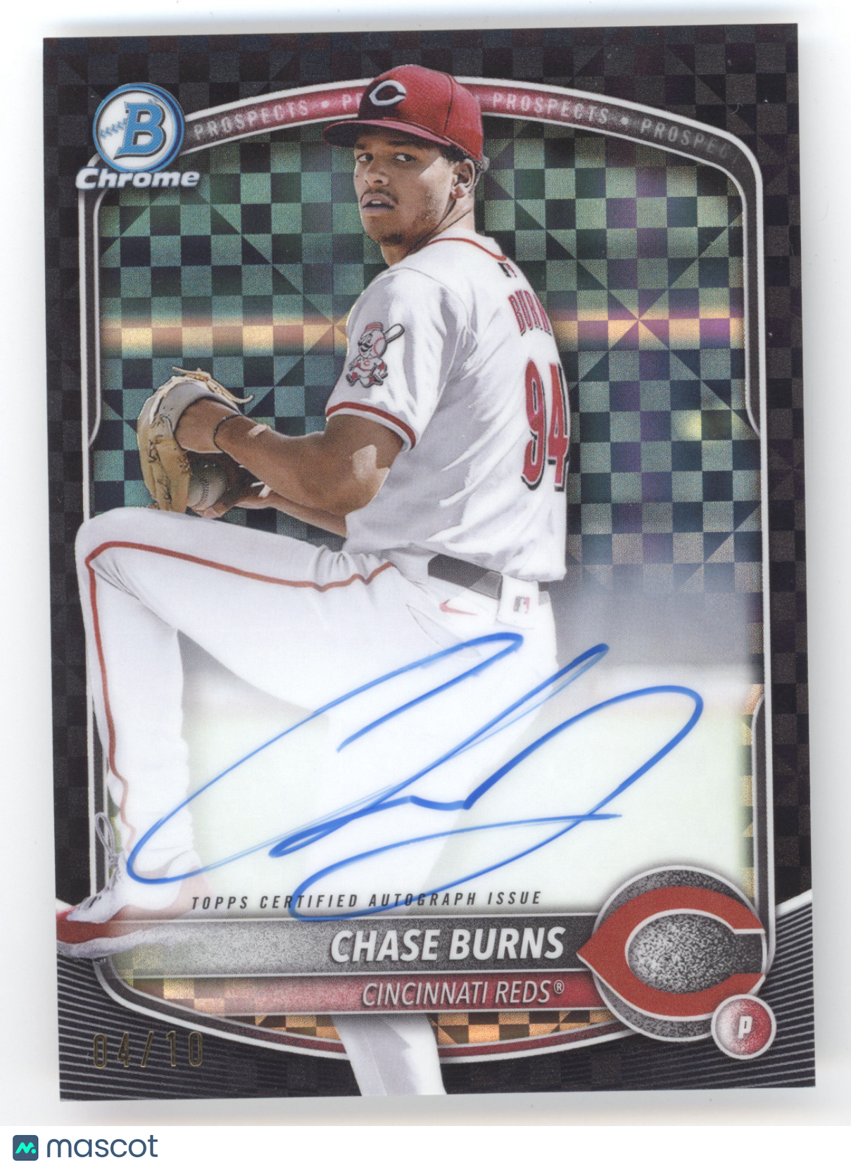 2025 Bowman Chrome Prospect Autographs Chase Burns #CPA-CB Black X-Fractor 04/10