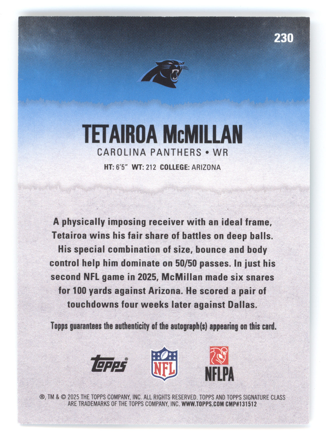 2025 Topps Signature Rookie Class Autographs Tetairoa McMillan #230 Teal 081/225