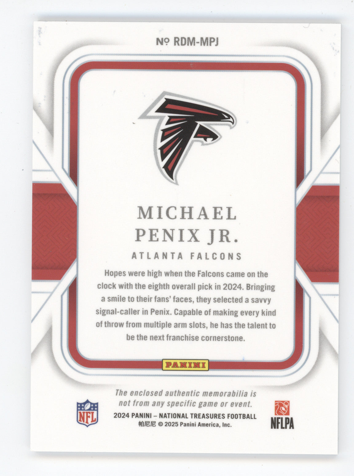 2024 Panini National Treasures Michael Penix Jr. #RDM-MPJ RC 85/99