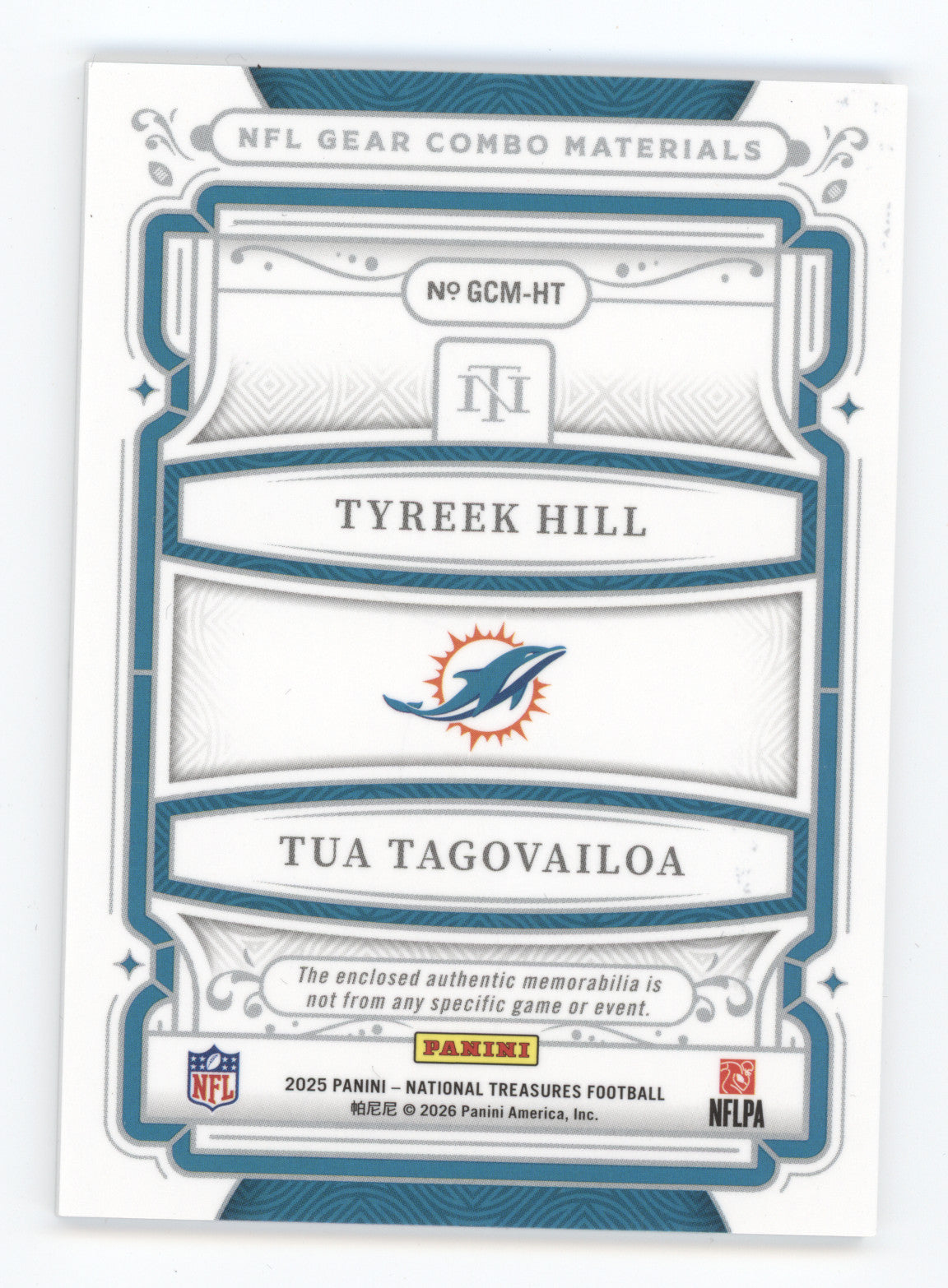 2025 Panini National Treasures Combo Materials Tyreek Hill Tua Tagovailoa #GCMHT