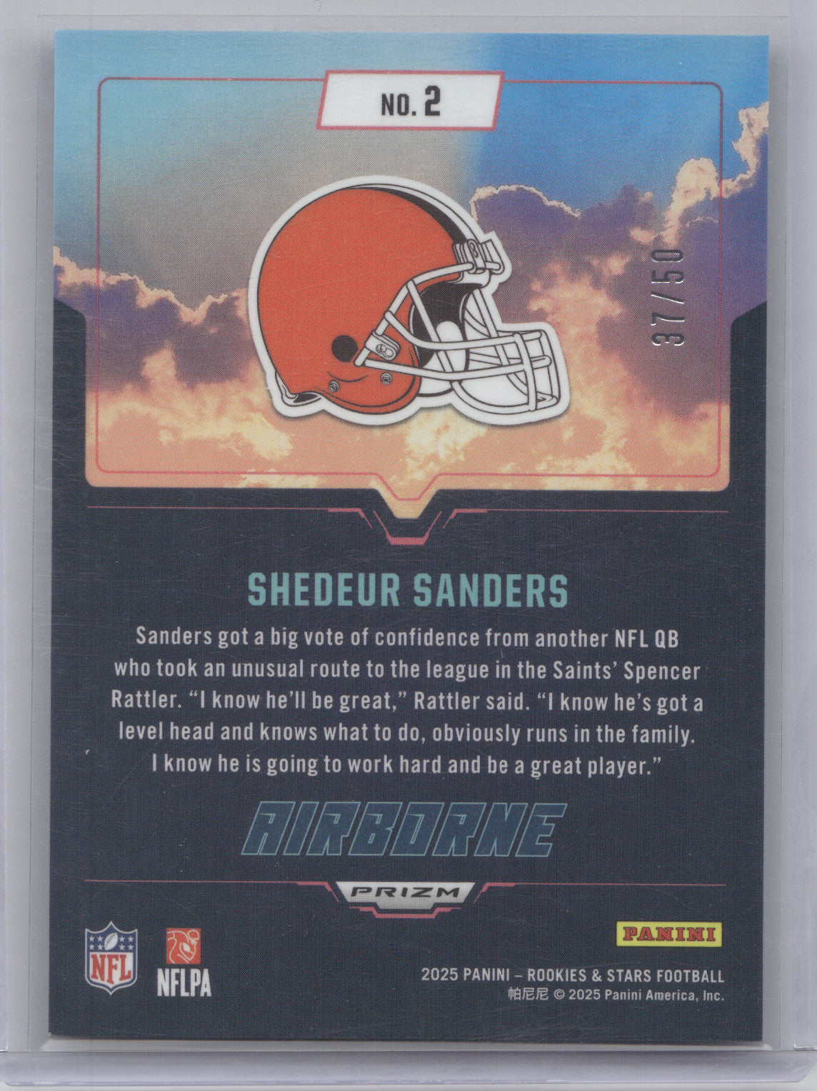2025 Panini Rookies & Stars Prizm Airborne Shedeur Sanders #2 Blue RC 37/50