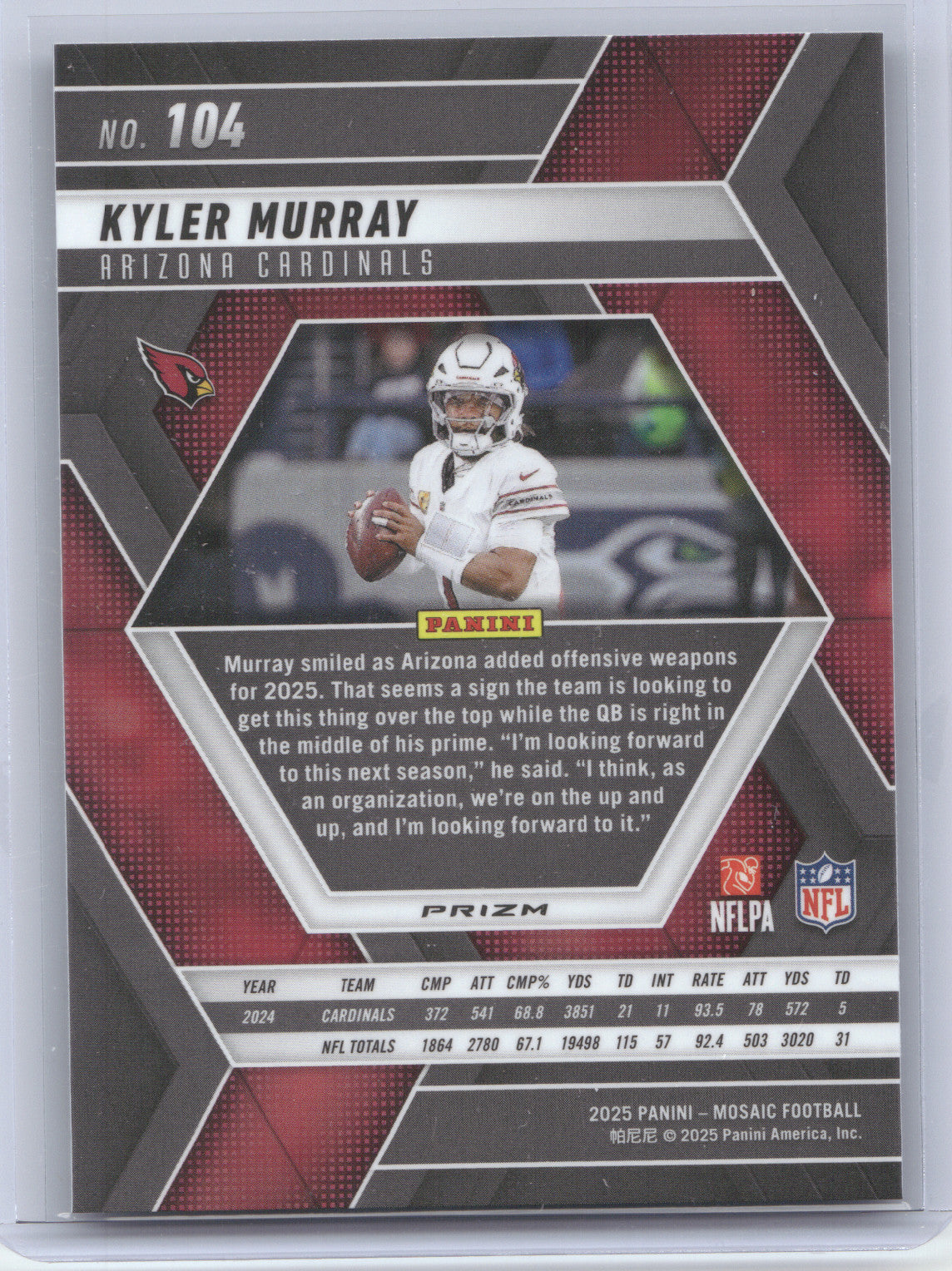 2025 Panini Mosaic Prizm Kyler Murray #104 Genesis
