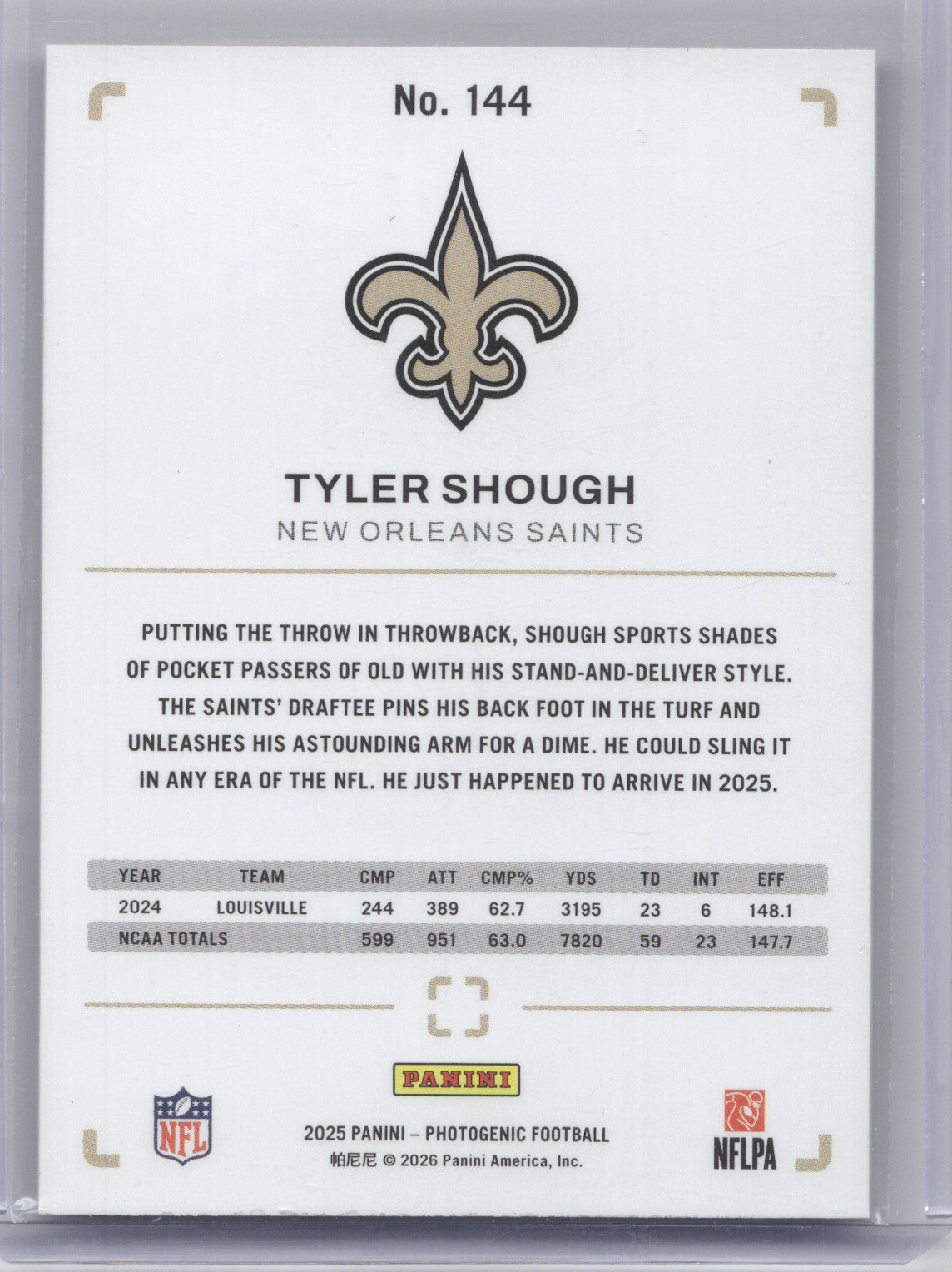 2025 Panini Photogenic Tyler Shough #144 Bronze RC 104/150