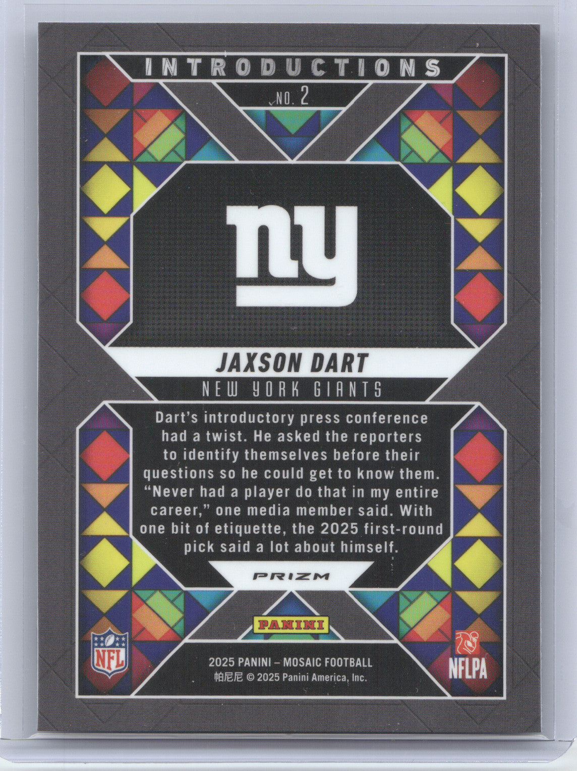 2025 Panini Mosaic Introductions Jaxson Dart #2 No Huddle Silver RC