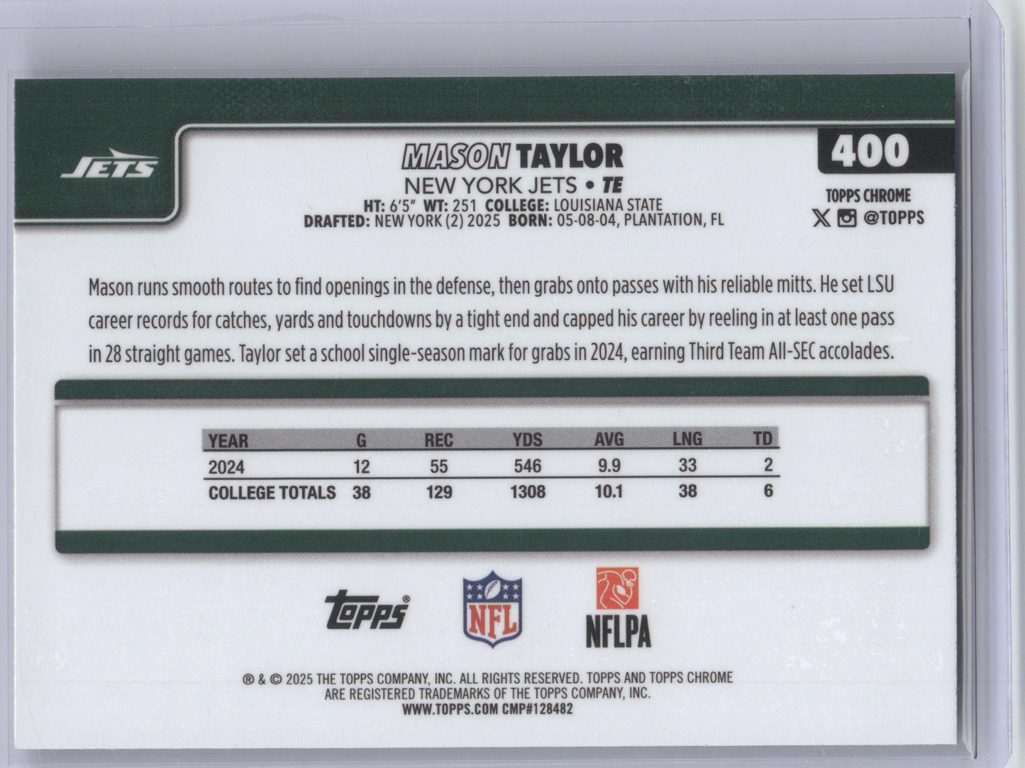 2025 Topps Chrome Mason Taylor #400 Refractor RC