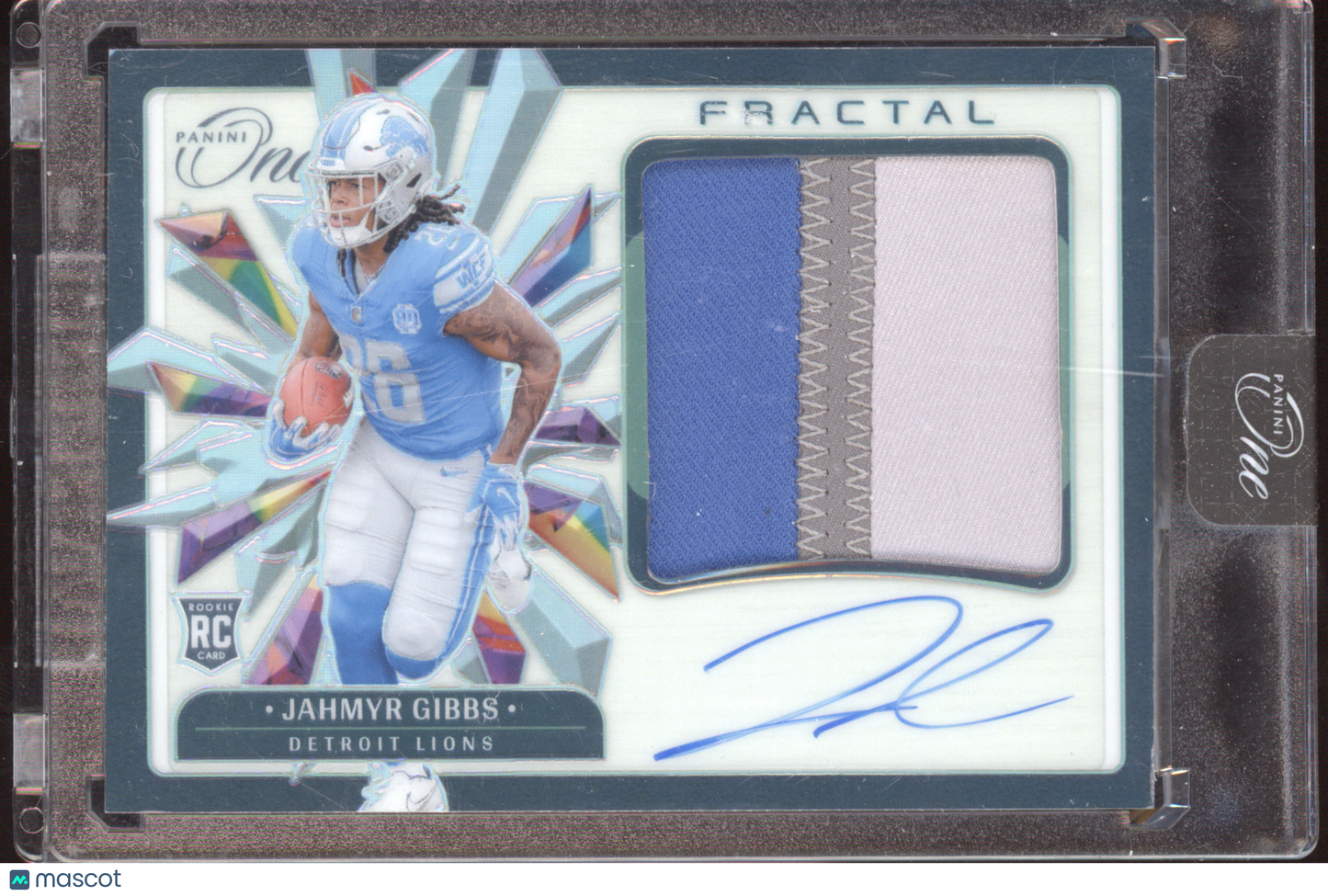 2023 Panini One Fractal Jahmyr Gibbs #385 Patch Autograph Patch RC 56/60