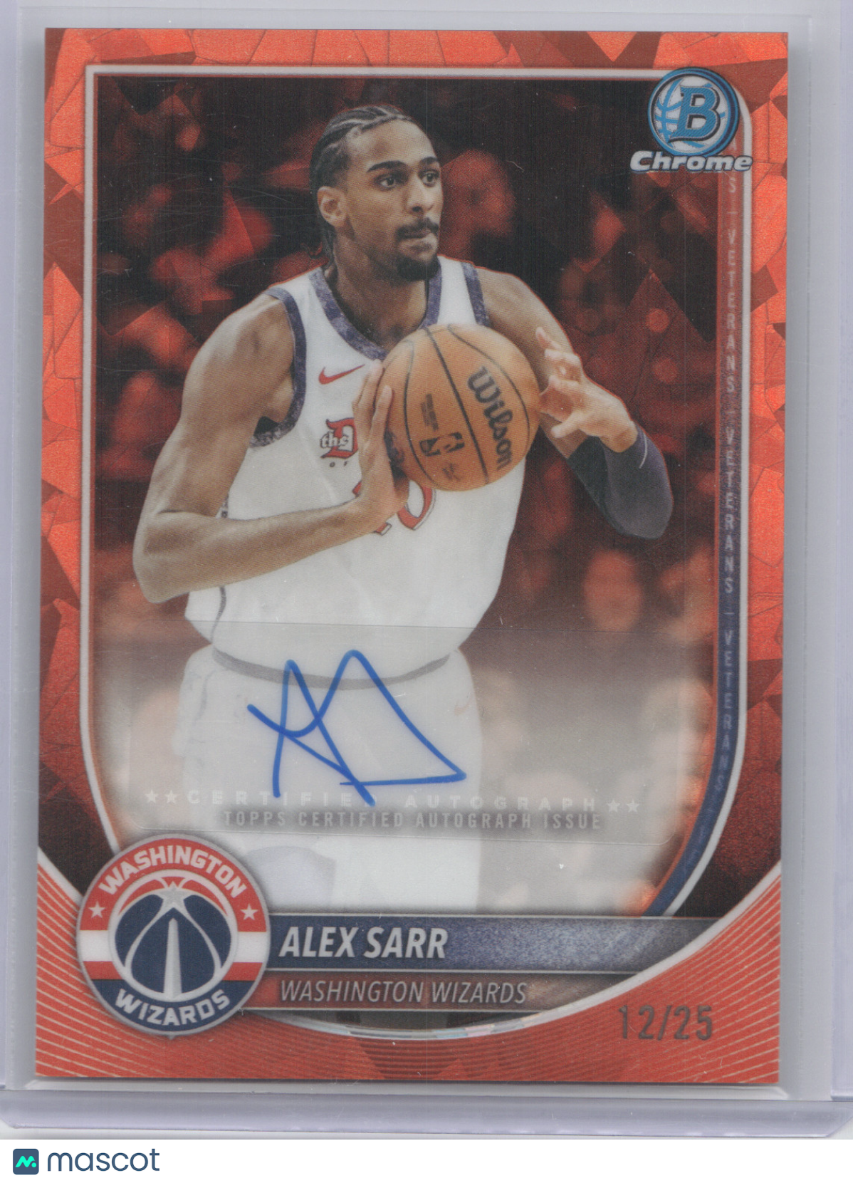 2025 Bowman Chrome Autograph Alex Sarr #BCA-AS Orange Refractor 12/25