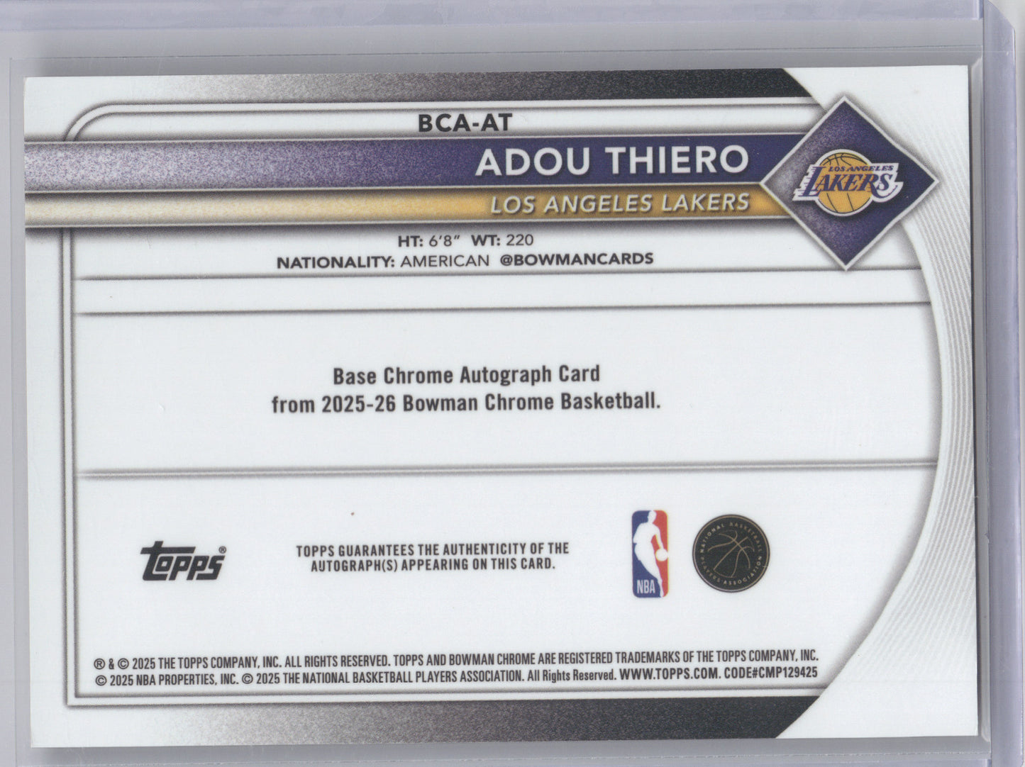 2025 Bowman Chrome Autographs Adou Thiero #BCA-AT Gold Geometric 10/50 RC