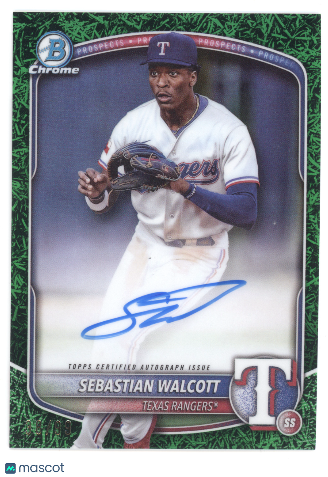 2025 Bowman Chrome Prospect Autographs Sebastian Walcott #SW Green Grass 38/99