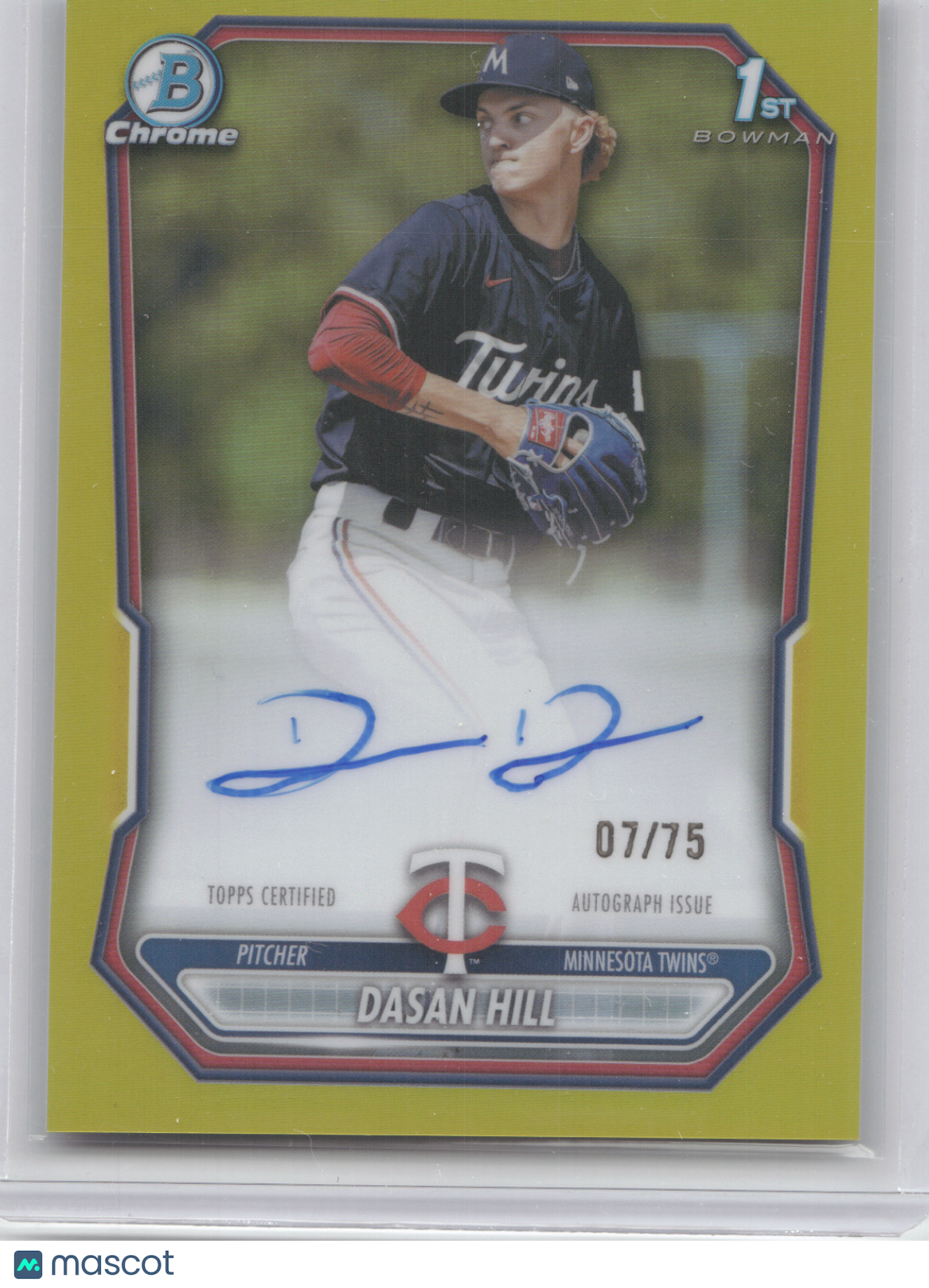 2026 Bowman Chrome Prospect Autograph Dasan Hill #CPA-DH Yellow Refractor 07/75