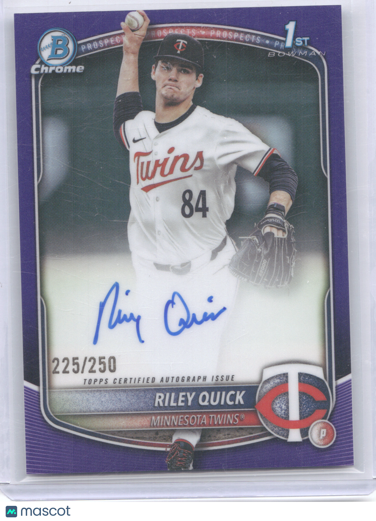 2025 Bowman Chrome Prospect Autograph Riley Quick #RQ Purple Refractor 225/250