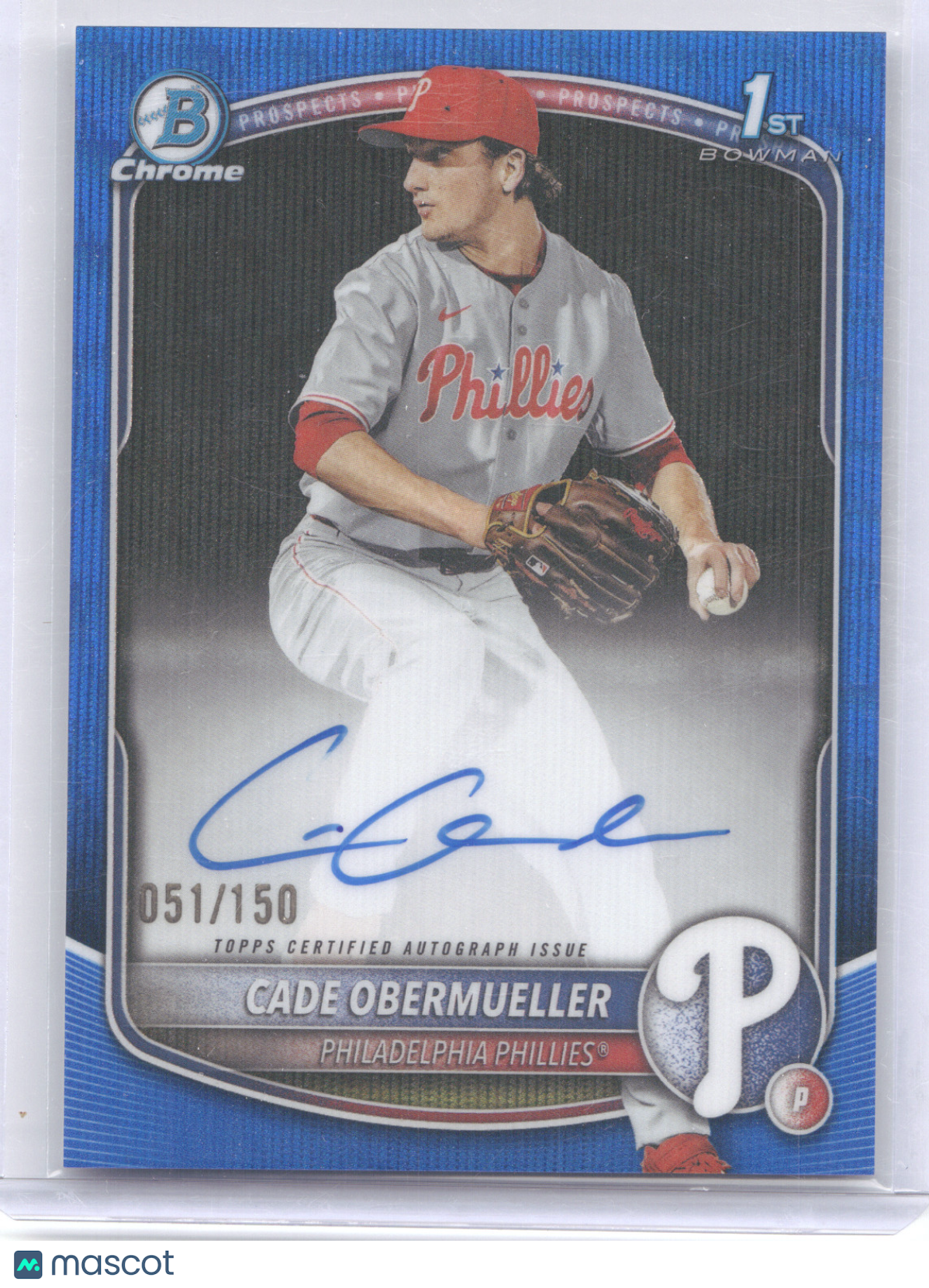 2025 Bowman Chrome Prospect Autograph Cade Obermueller #CPA-CO Blue Wave 051/150