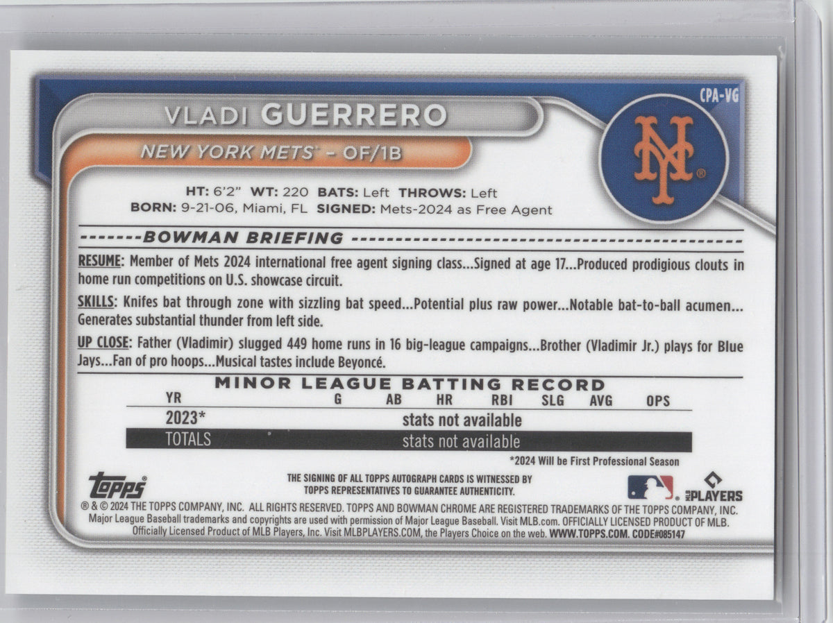 2024 Bowman Chrome Prospect Autograph Vladi Guerrero #CPA-VG HTA Choice 016/150