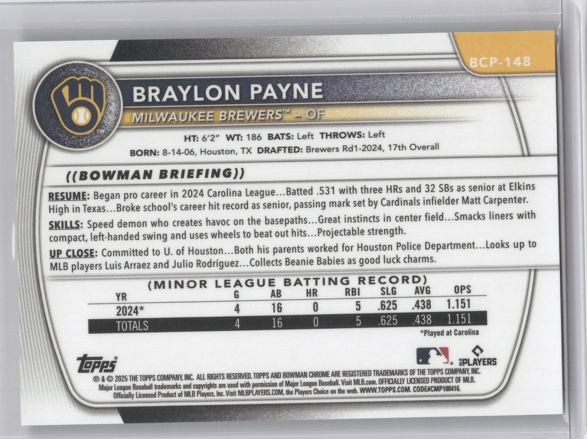2025 Bowman Chrome Braylon Payne #BCP-148 Gold Shimmer 04/50