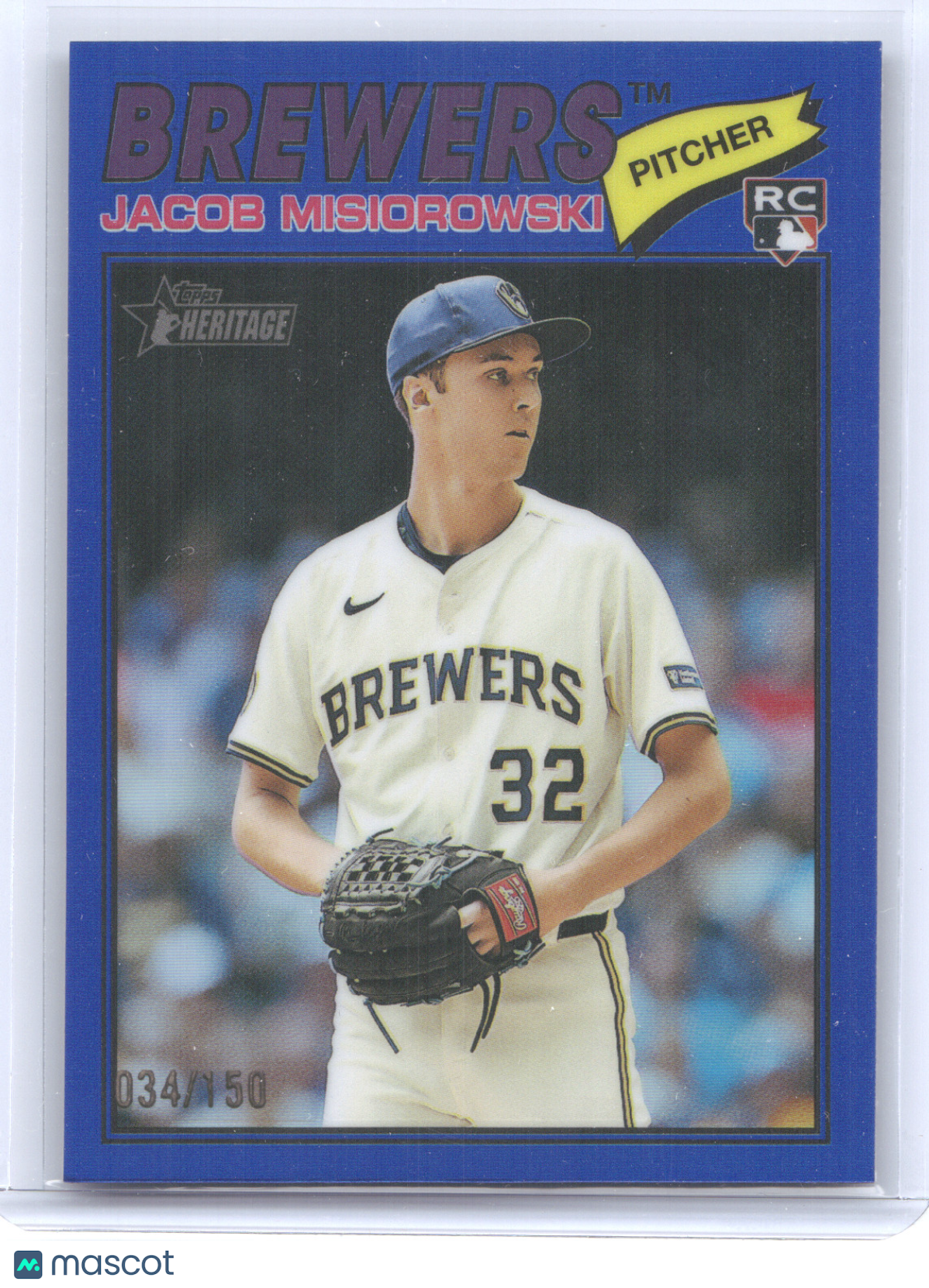 2026 Topps Heritage Jacob Misiorowski #144 Blue Border Chrome 034/150 RC