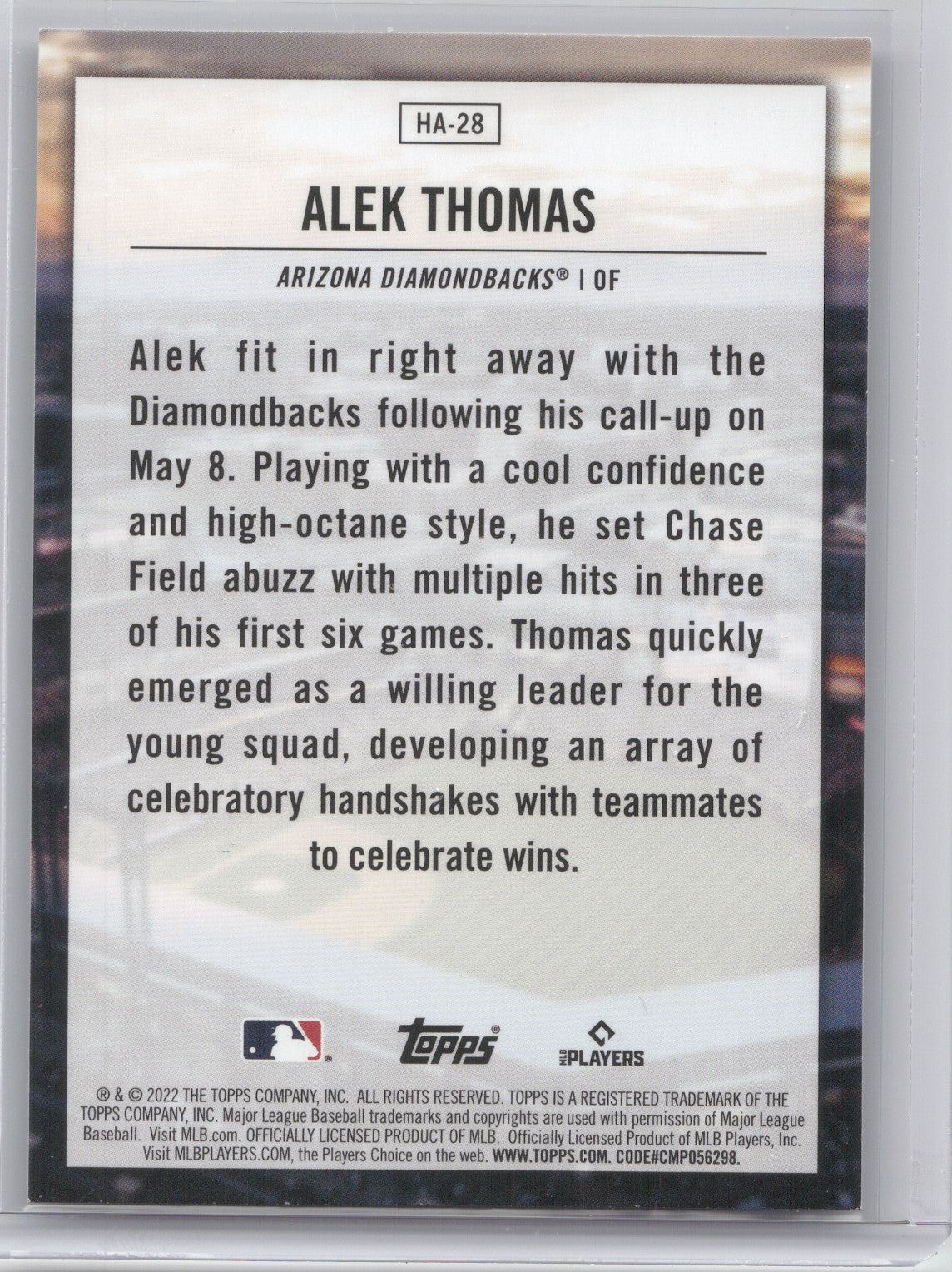 2022 Topps Home Field Advantage Alek Thomas #HA-28 RC
