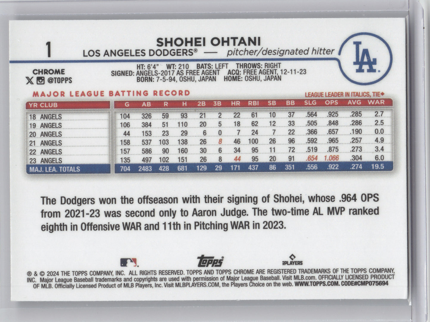 2024 Topps Chrome Shohei Ohtani #1 RayWave