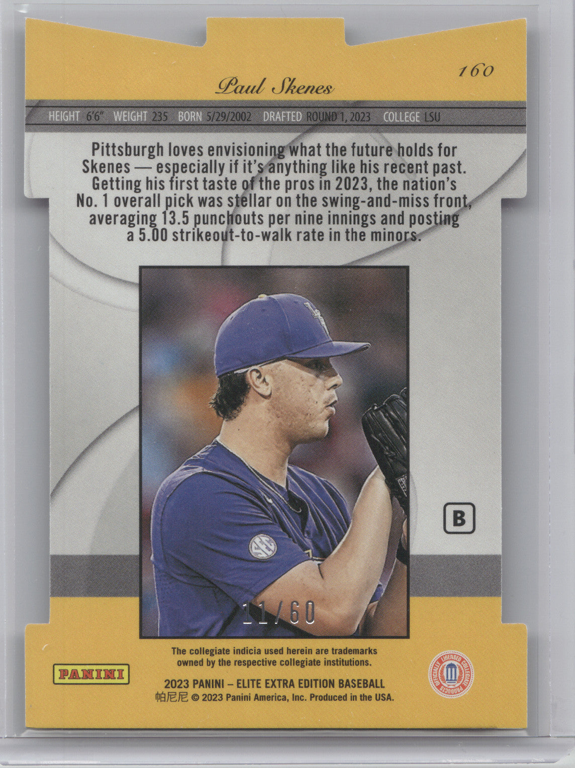 2023 Panini Elite Extra Edition Paul Skenes #160 Prime Numbers Die-Cut 11/60