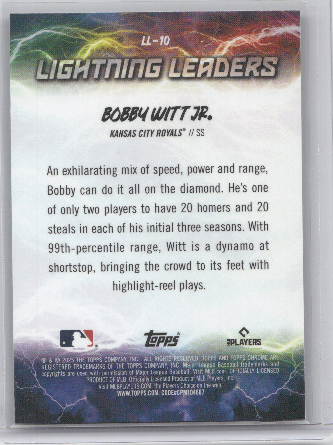 2025 Topps Chrome Lightning Leaders Bobby Witt Jr. #LL-10
