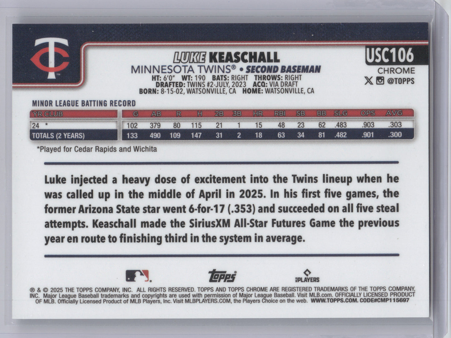 2025 Topps Chrome Luke Keaschall #USC106 RC