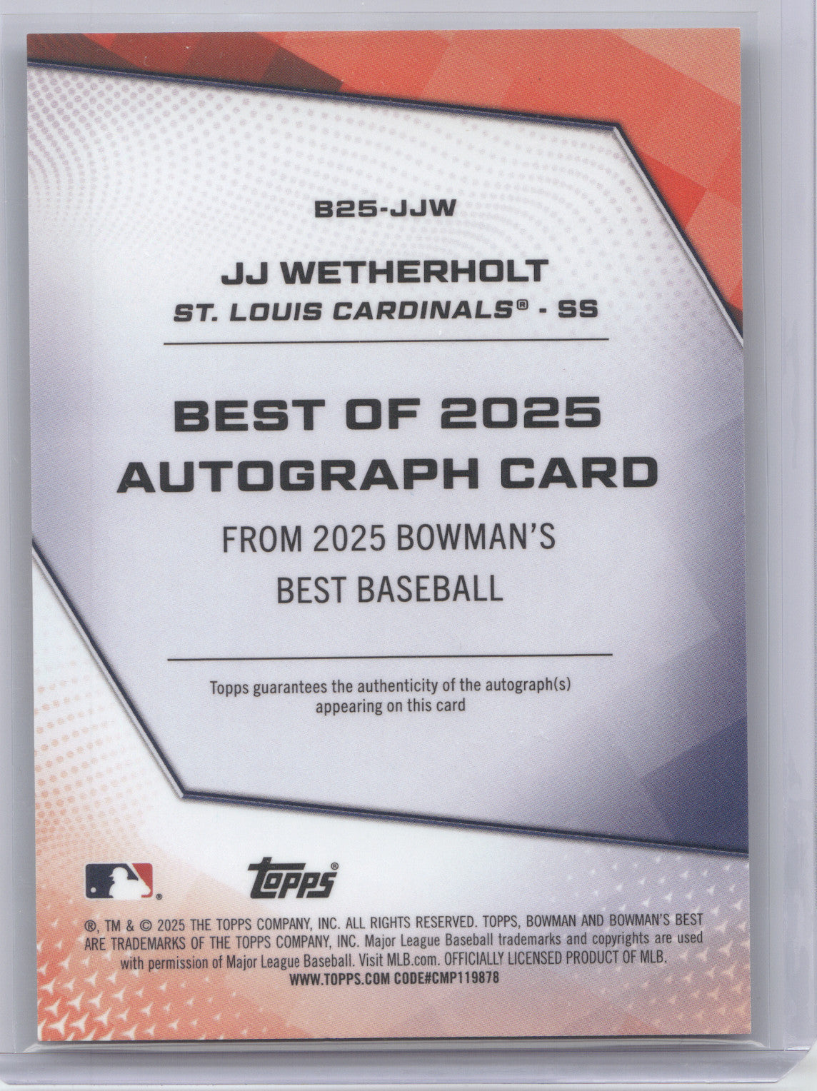 2025 Bowman's Best Autograph JJ Wetherholt #B25-JJW