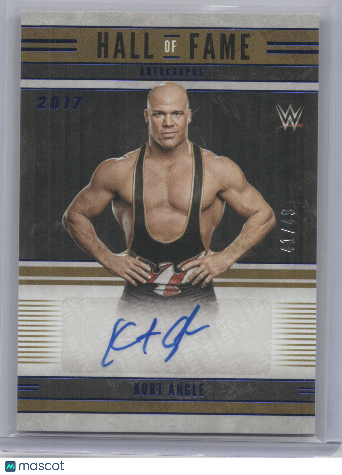 2023 Panini Chronicles WWE Hall of Fame Autographs Kurt Angle #HF-KRT Blue 41/49