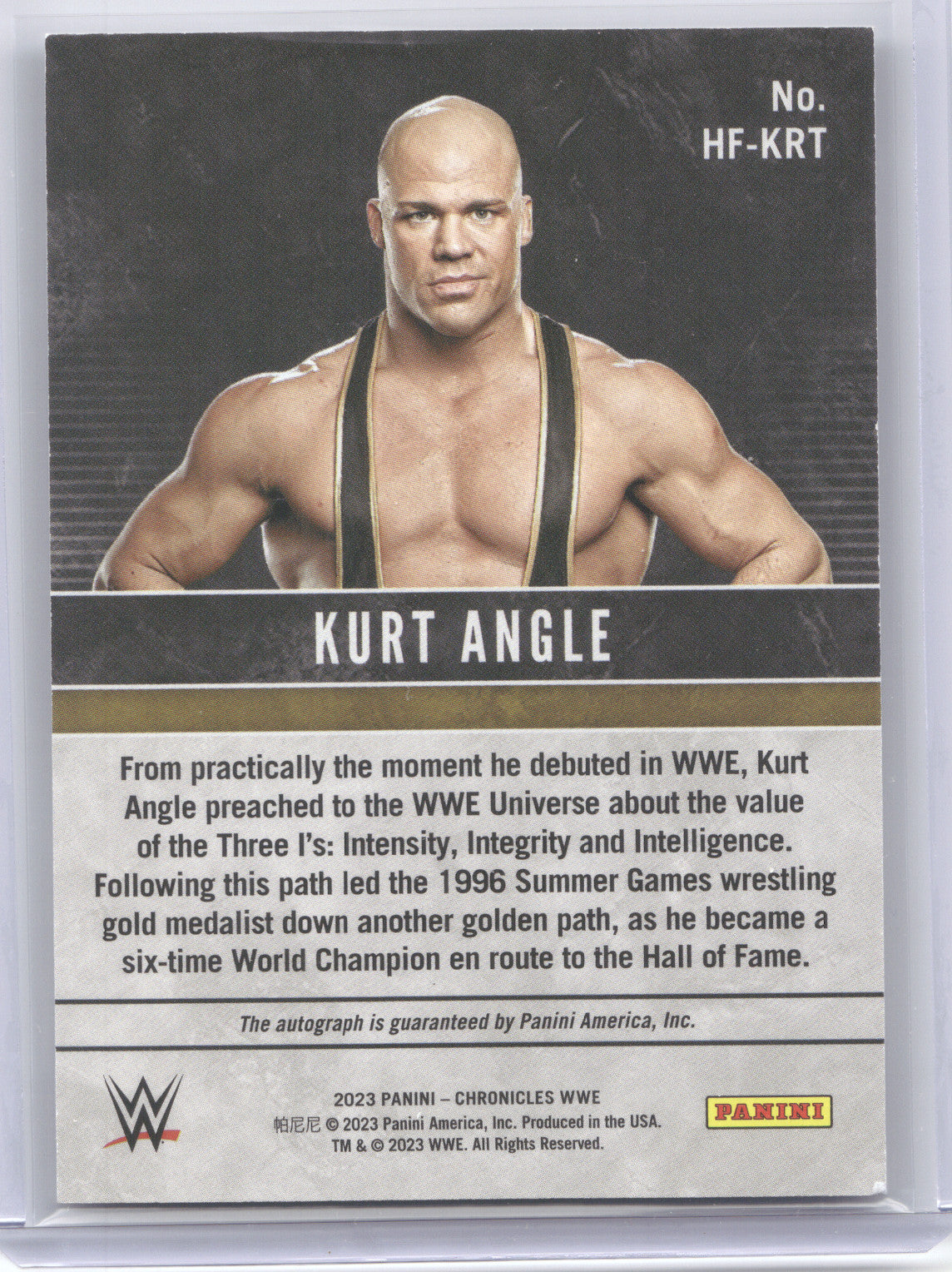 2023 Panini Chronicles WWE Hall of Fame Autographs Kurt Angle #HF-KRT Blue 41/49