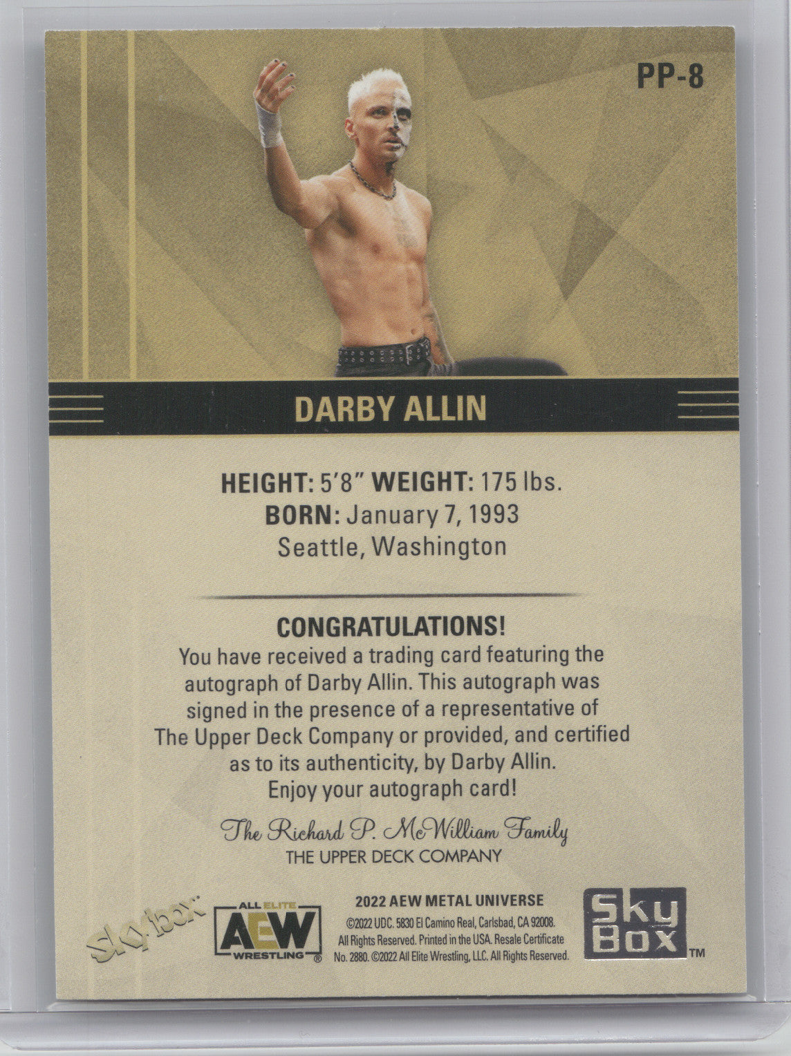 2022 Upper Deck Skybox Metal Universe AEW Darby Allin #PP-8 Autograph